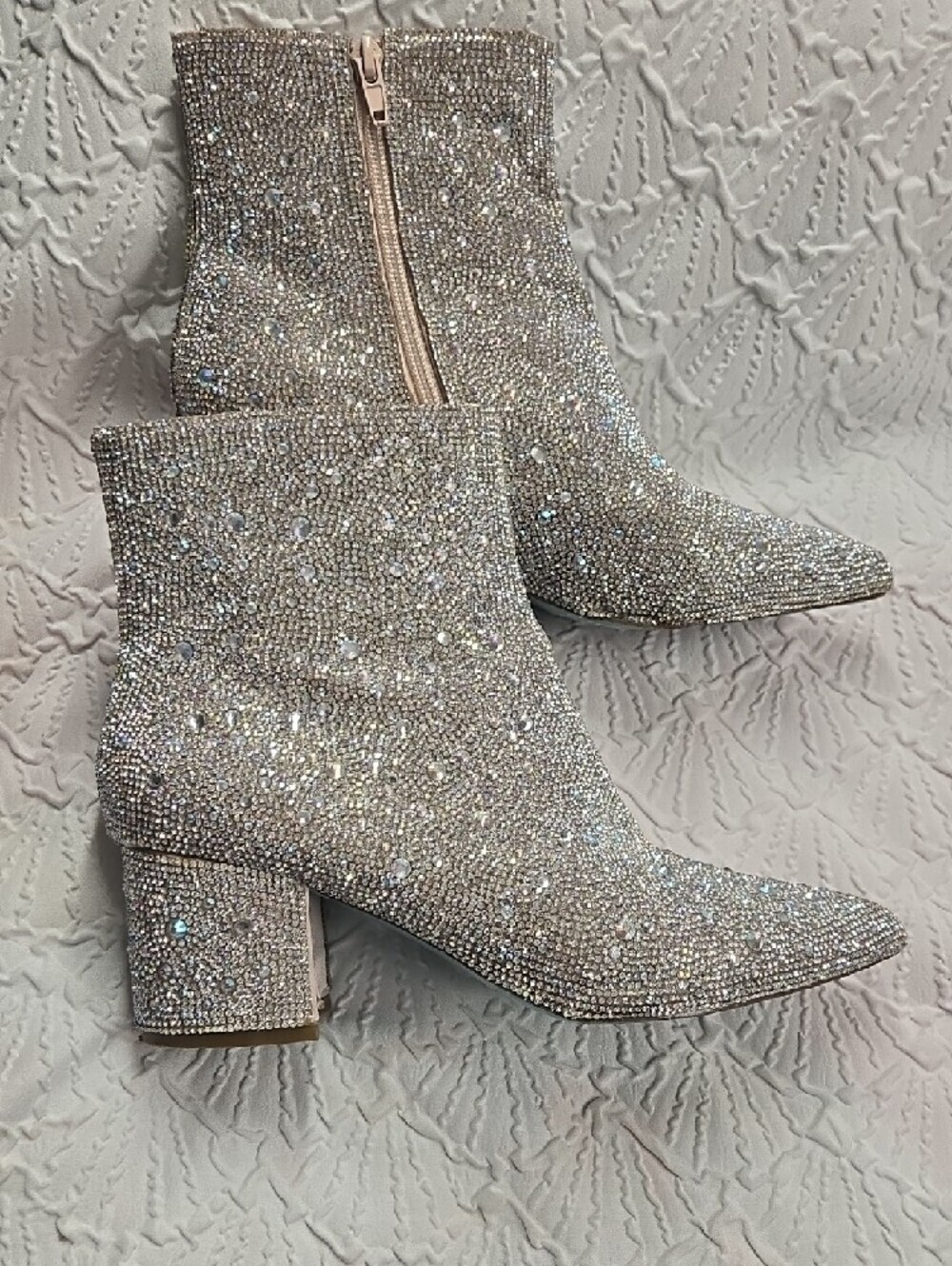 Betsey Johnson Cady Rhinestone Silver Embellished Pointed Ankle Boots